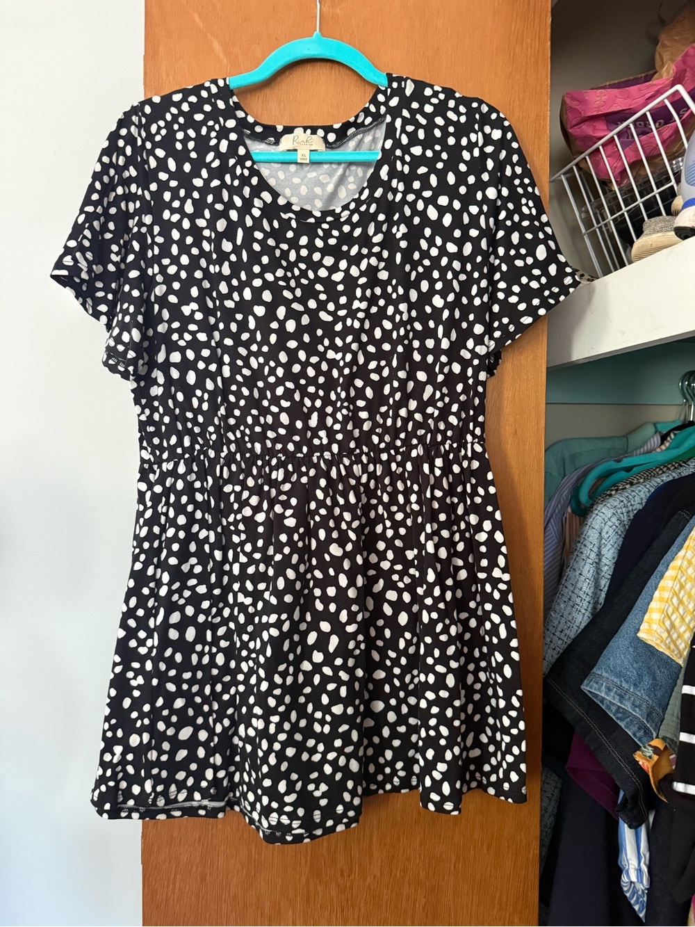 Black and White Polka Dot Short Sleeve Babydoll Shirt